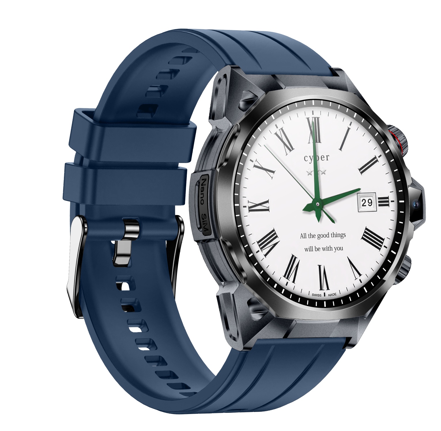 1.43" AMOLED 466*466 4G-SIM Smartwatch | HD Dual-Cam, GPS, Face-ID, SOS, NFC, SeTracker